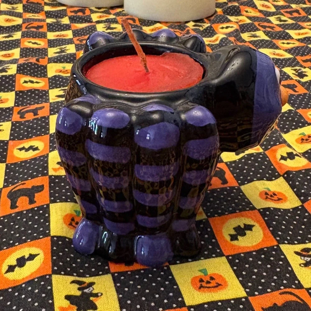 Halloween Spider Candle Holder Ceramic Black‎ Purple Tarantula Decorative Spooky